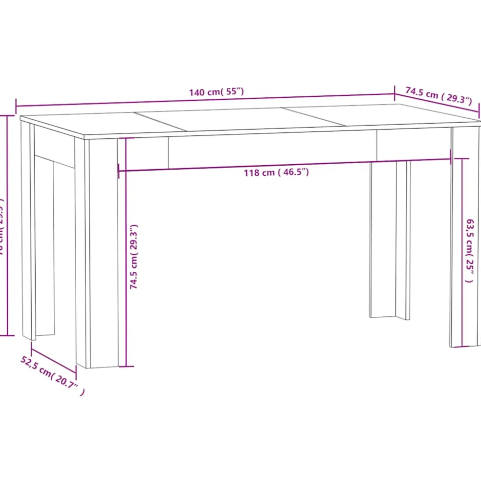 vidaXL Eettafel 140x74,5x76 cm bewerkt hout wit