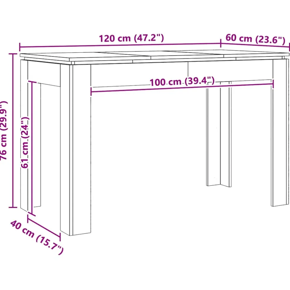 vidaXL Eettafel 120x60x76 cm bewerkt hout artisanaal eikenkleur