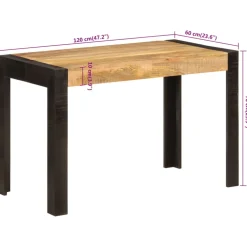 vidaXL Eettafel 120x60x76 cm massief mangohout