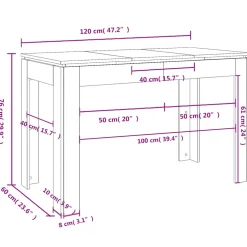 vidaXL Eettafel Zwart Eiken 120x60x76 cm Bewerkt Hout