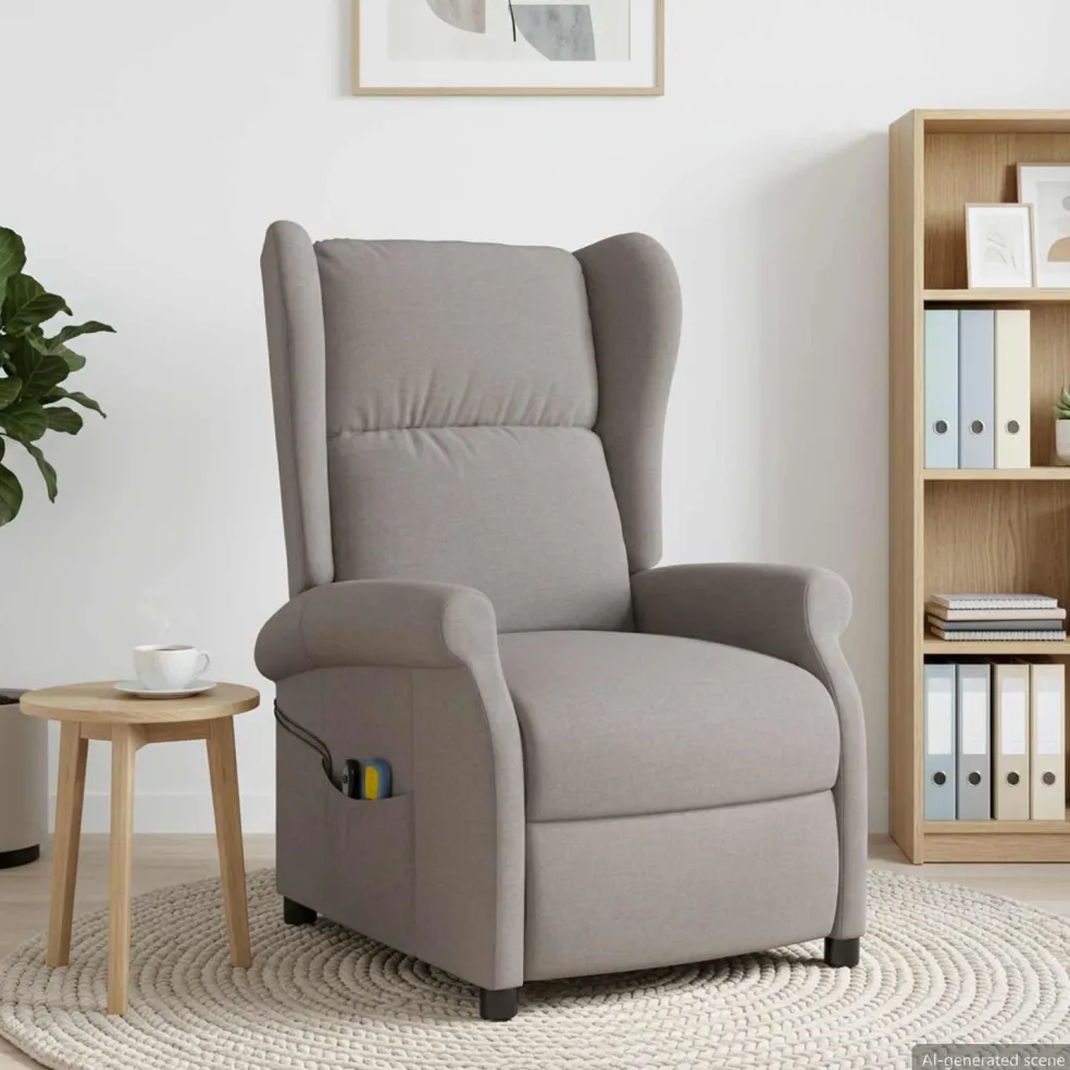 vidaXL Elektrische massage fauteuil met hoge rugleuning Taupe Stof