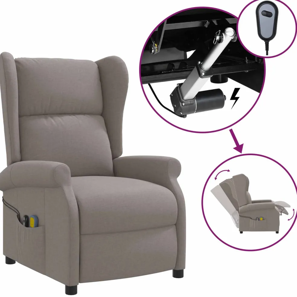 vidaXL Elektrische massage fauteuil met hoge rugleuning Taupe Stof