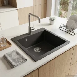 vidaXL Enkele keukenspoelbak Graniet 42.5 x 50 x 31 cm Grafiet