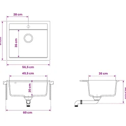 vidaXL Enkele spoelbak Graniet 60 x 51 x 30.5 cm Grafiet
