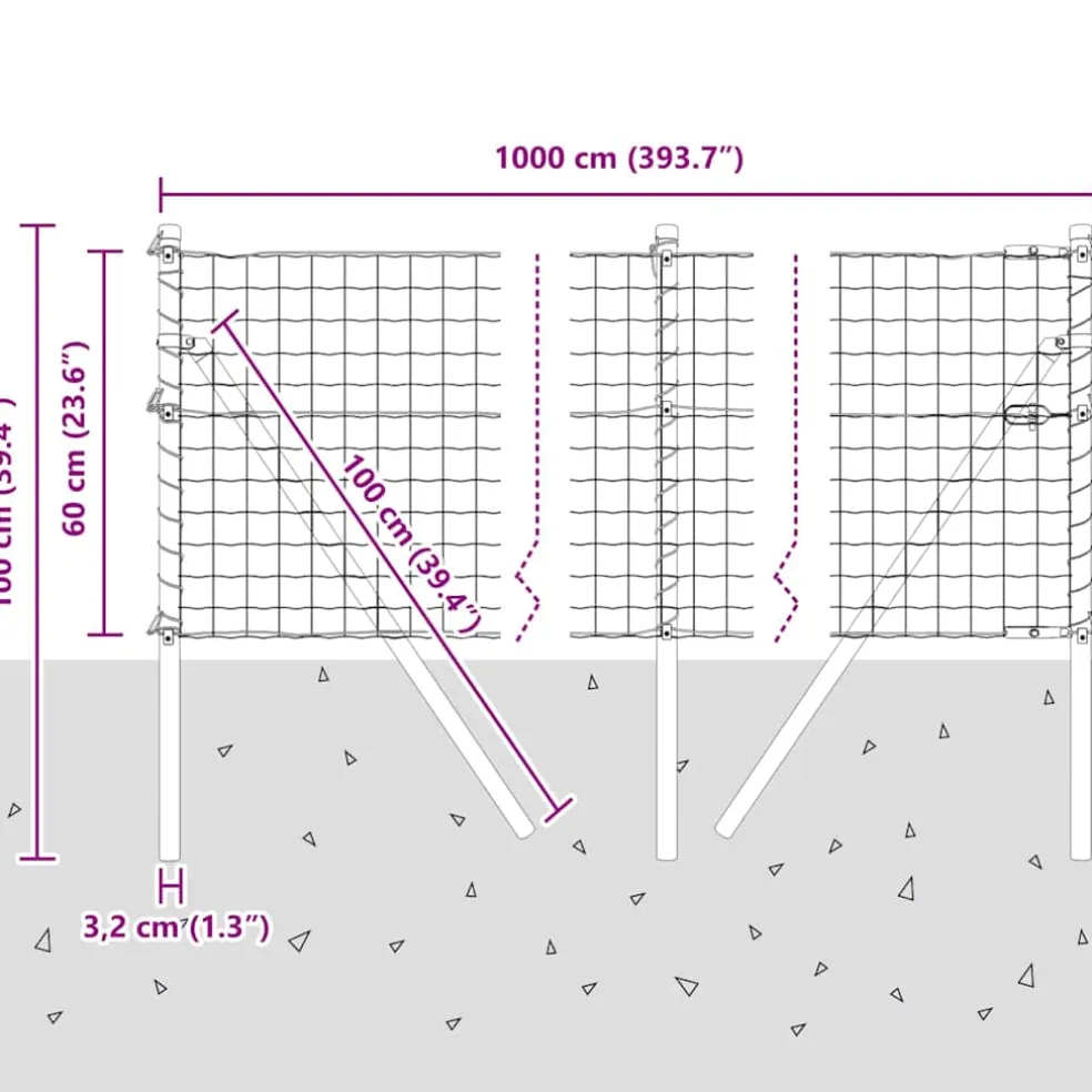 vidaXL Euro-hek met grondbevestiging 10 x 0,6 m PVC-Coated Staal Groen