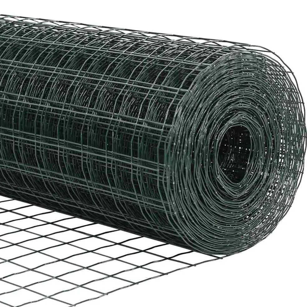 vidaXL Euro-hek met grondpennen 10 x 0,6 m PVC-Coated Staal Groen Mesh