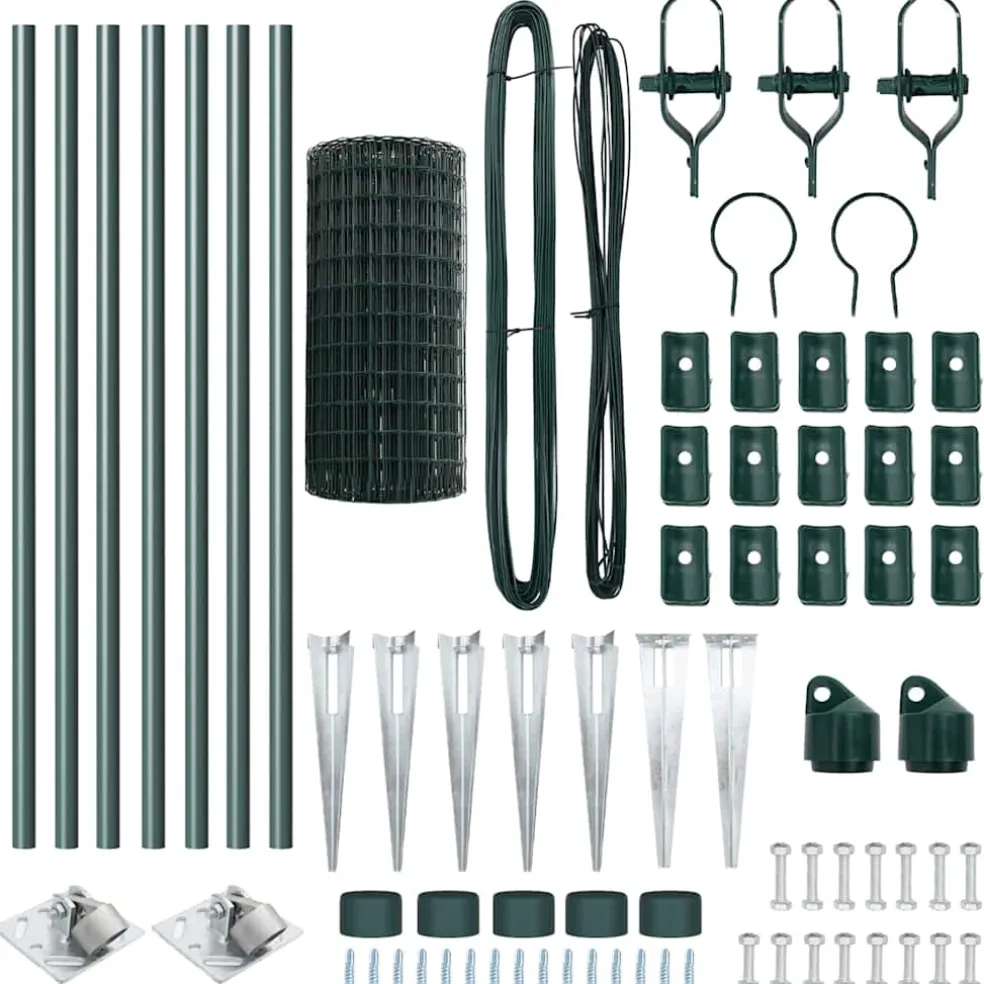 vidaXL Euro-hek met grondpennen 10 x 0,6 m PVC-Coated Staal Groen Mesh
