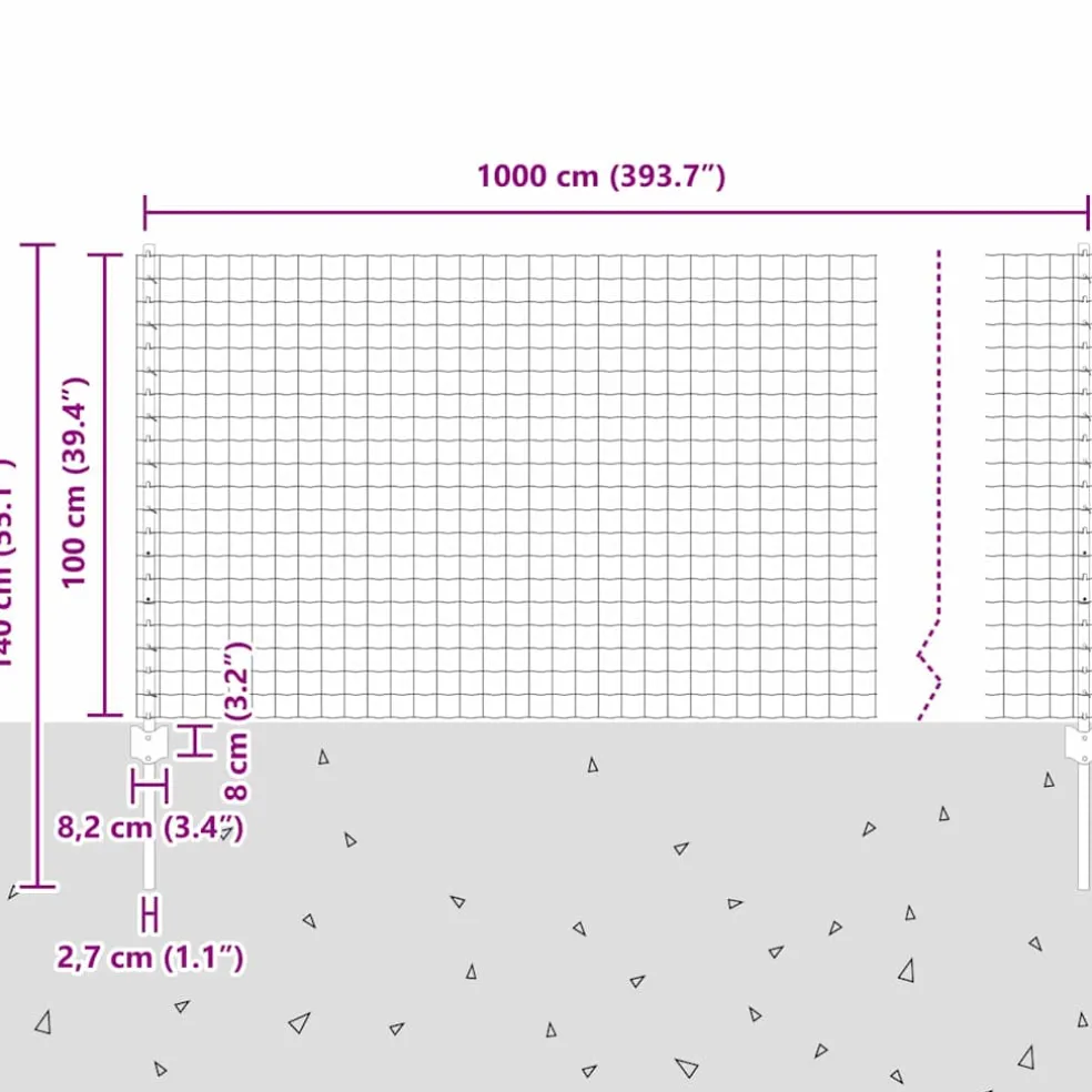 vidaXL Euro-hek met palen 10 x 1 m PVC-Coated Staal Grijs Mesh