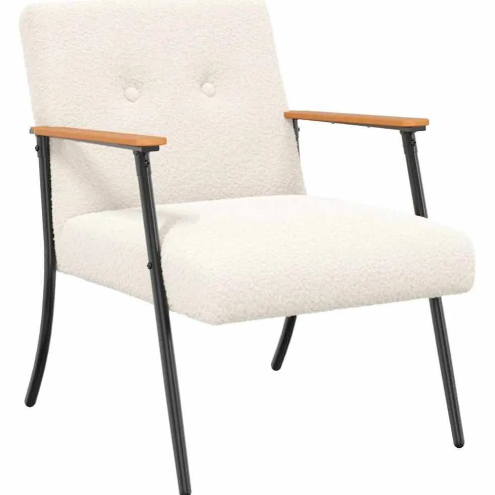 vidaXL Fauteuil Crème Krullend Wol-achtig Stof