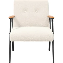 vidaXL Fauteuil Crème Krullend Wol-achtig Stof