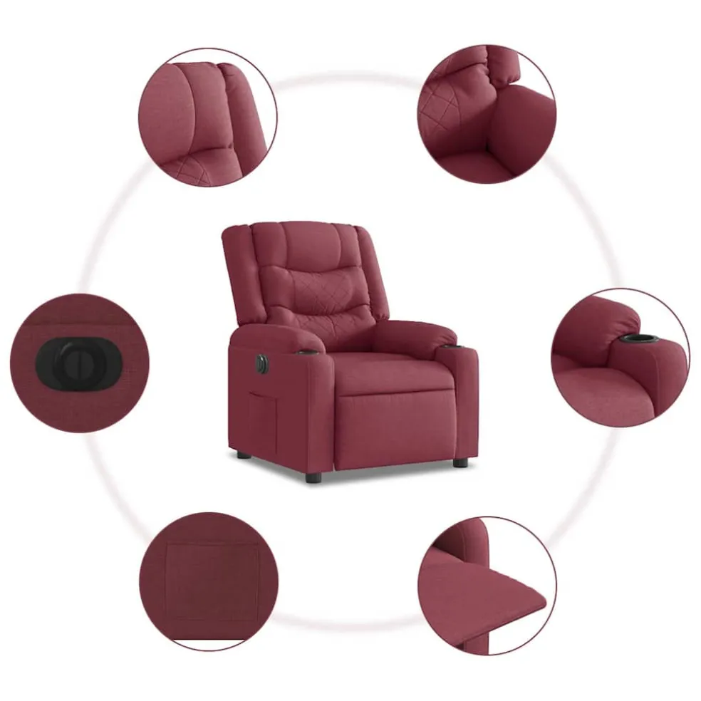 vidaXL Fauteuil verstelbaar elektrisch stof wijnrood
