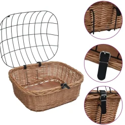 vidaXL Fietsstuurmand met deksel 50x45x35 cm natuurlijk wilgen