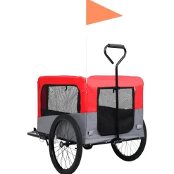 vidaXL Fietstrailer en hondenwagen 2-in-1 rood en grijs
