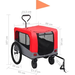 vidaXL Fietstrailer en hondenwagen 2-in-1 rood en grijs