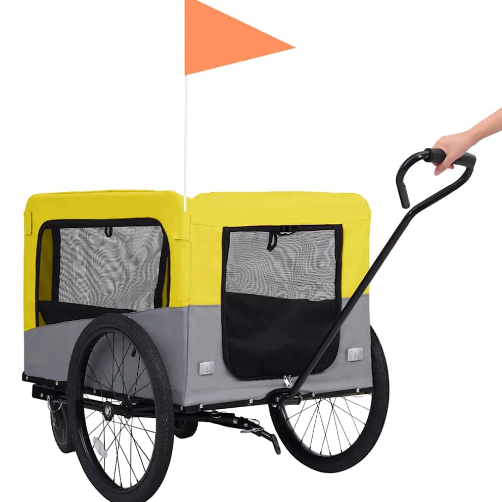 vidaXL Fietstrailer en hondenwagen 2-in-1 geel en grijs