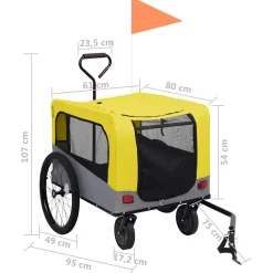 vidaXL Fietstrailer en hondenwagen 2-in-1 geel en grijs