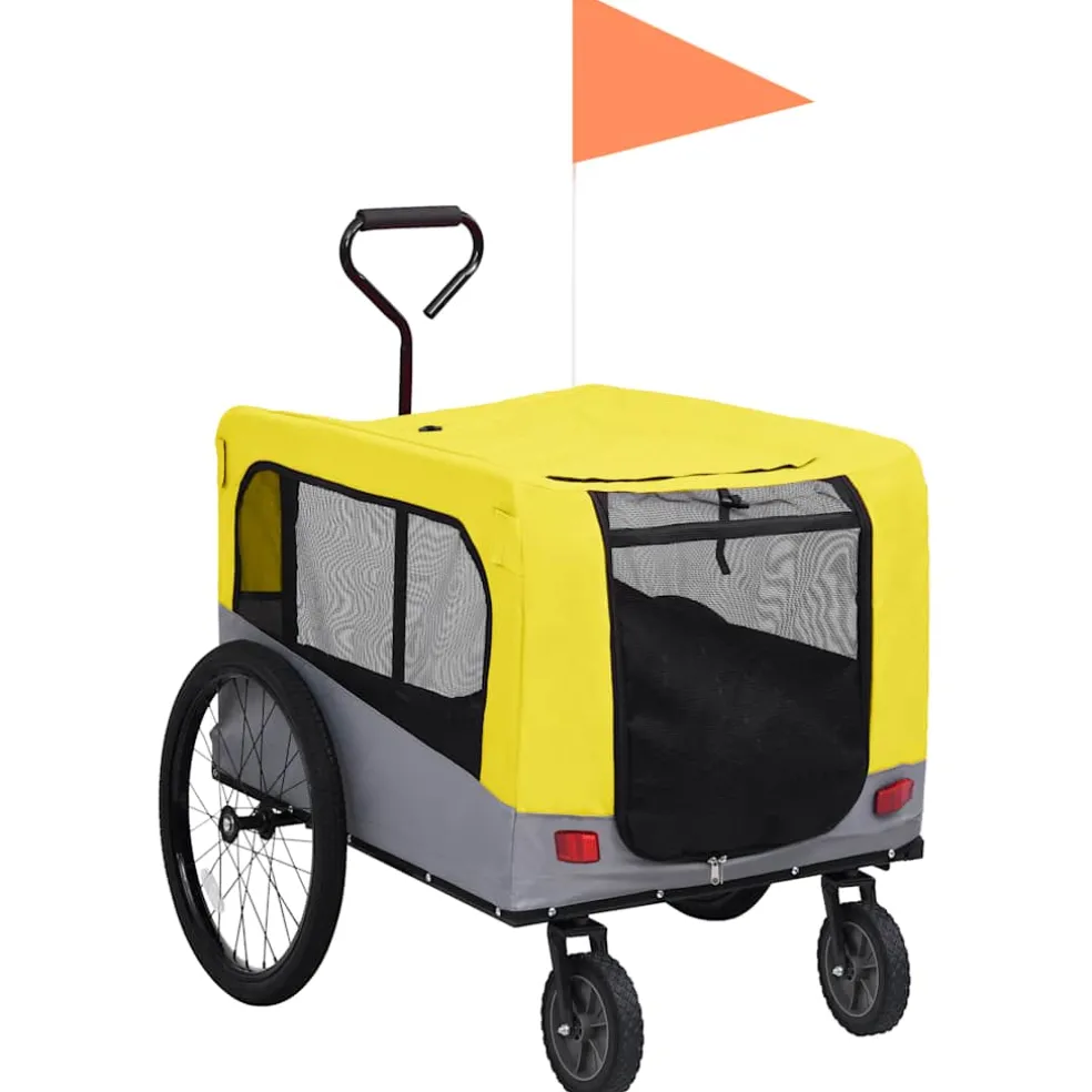 vidaXL Fietstrailer en hondenwagen 2-in-1 geel en grijs