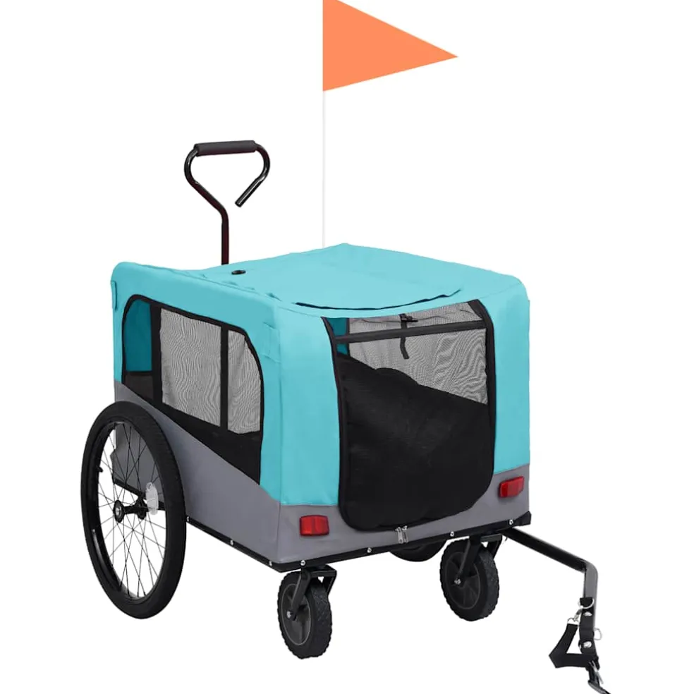 vidaXL Fietstrailer en hondenwagen 2-in-1 blauw en grijs