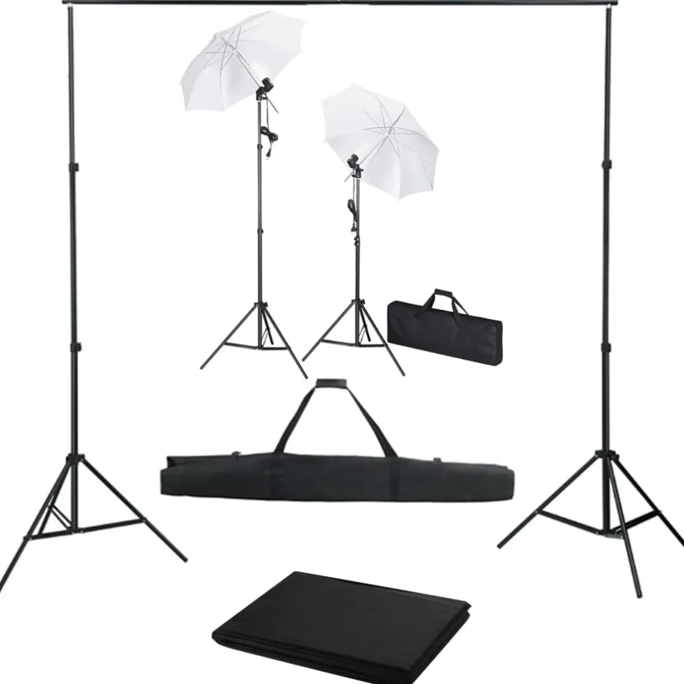 vidaXL Fotostudioset met achtergrond, lampen en paraplu's