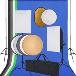 vidaXL Fotostudioset met softboxlampen, achtergrond en reflector