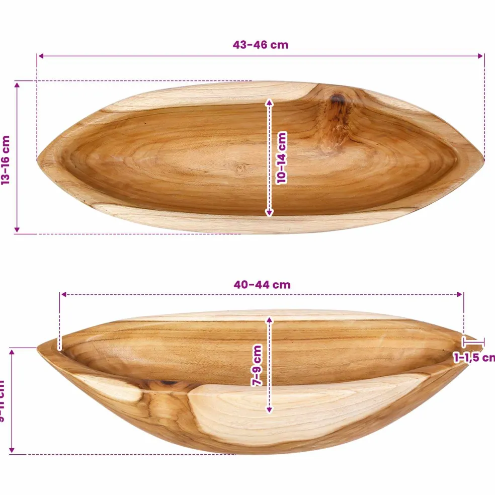 vidaXL Fruit Bowl JEPARA Teak Brown 46 x 16 x 11 cm