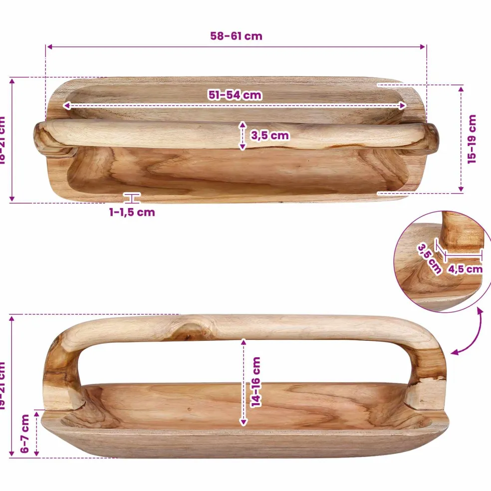 vidaXL Fruit Bowl JEPARA Teak Brown 61 x 21 x 21 cm