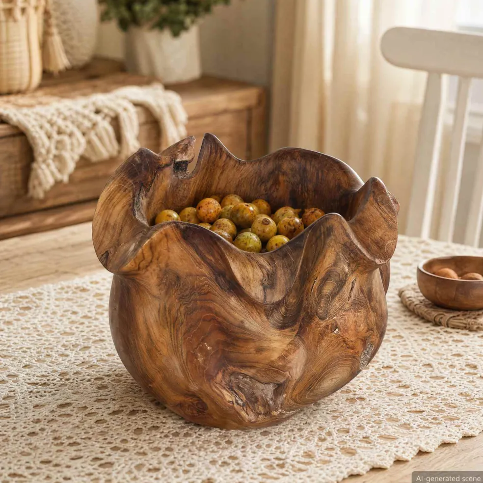 vidaXL Fruitschaal JEPARA Teakbruin Ø 35 cm Massief Teakhout