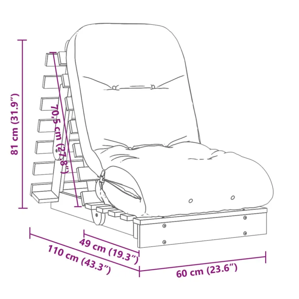 vidaXL Futon slaapbank met matras 60x206x11 cm grenenhout wasbruin
