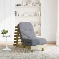 vidaXL Futon slaapbank met matras 60x206x11 cm massief grenenhout wit