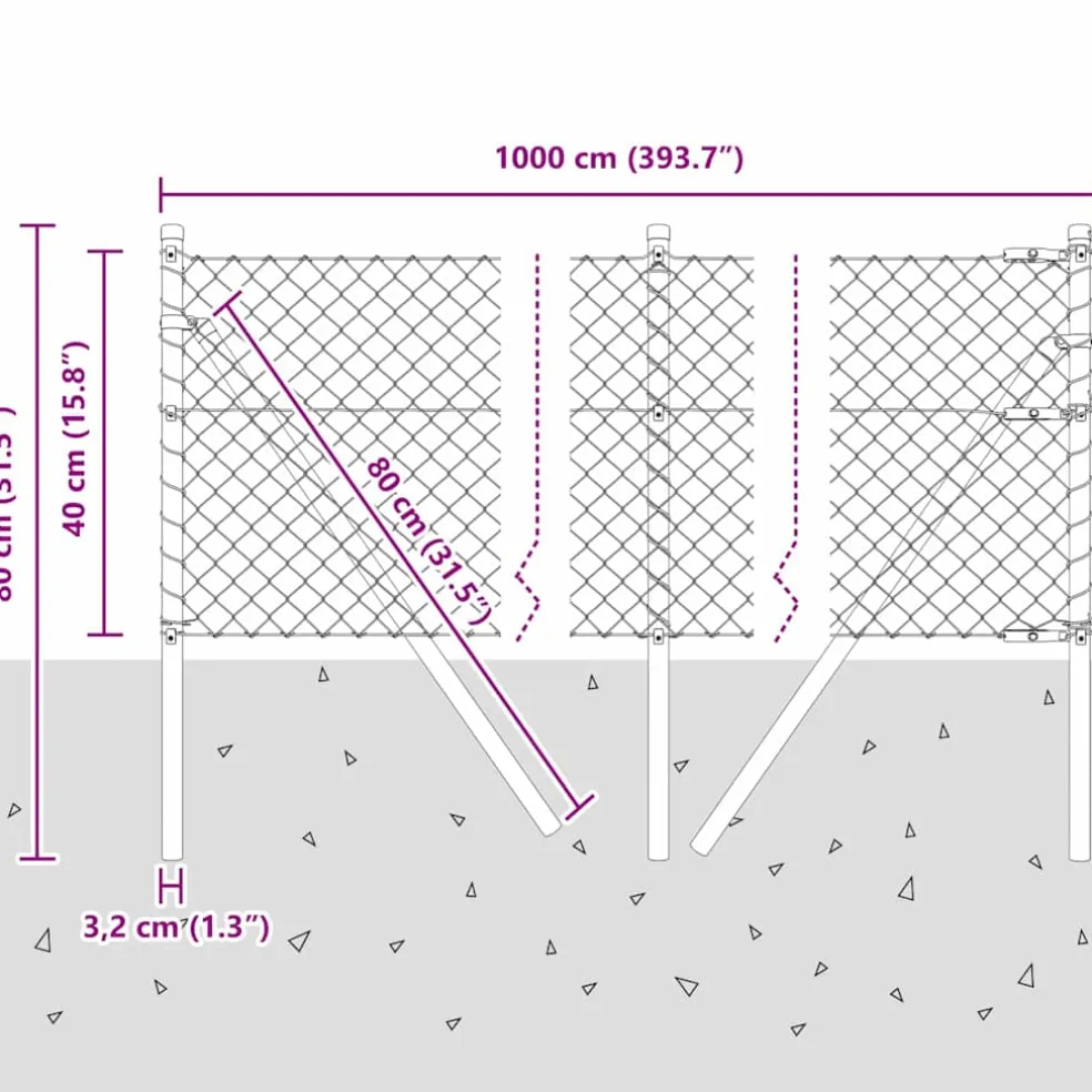 vidaXL gaashek met grondbevestiging 10 x 0,4 m PVC-Coated Staal Grijs