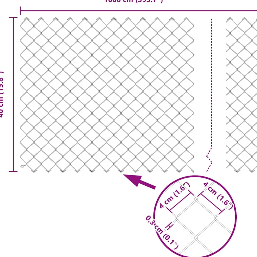 vidaXL gaashek met grondbevestiging 10 x 0,4 m PVC-Coated Staal Grijs