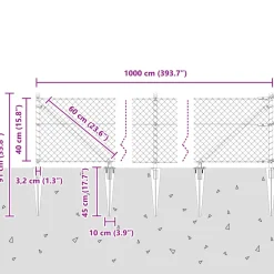 vidaXL gaashek met grondpennen 10 x 0,4 m Gegalvaniseerd staal zilver