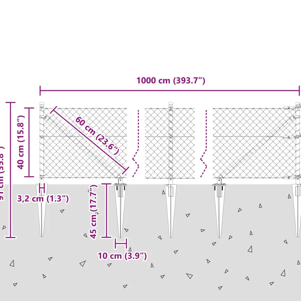 vidaXL gaashek met grondpennen 10 x 0,4 m Gegalvaniseerd staal zilver