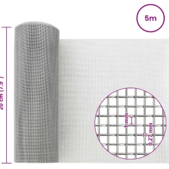 vidaXL Gaas Scherm 20 x 500 cm 20 Mesh RVS 201 Zilverkleurig