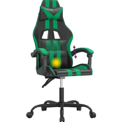 vidaXL Gamestoel draaibaar kunstleer zwart en groen