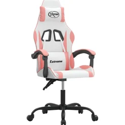 vidaXL Gamestoel draaibaar kunstleer wit en roze