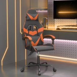 vidaXL Gamestoel draaibaar kunstleer zwart en oranje