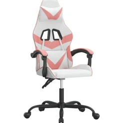 vidaXL Gamestoel draaibaar kunstleer wit en roze