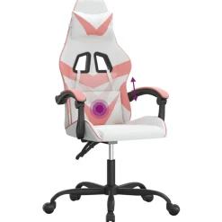 vidaXL Gamestoel draaibaar kunstleer wit en roze