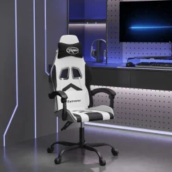 vidaXL Gamestoel draaibaar kunstleer wit en zwart