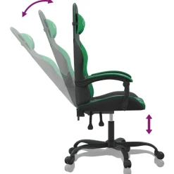 vidaXL Gamestoel draaibaar kunstleer zwart en groen