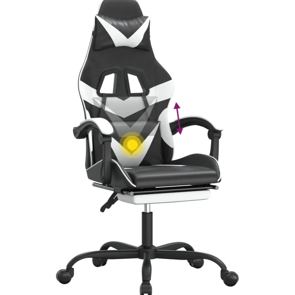 vidaXL Gamestoel draaibaar met voetensteun kunstleer zwart en wit
