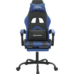 vidaXL Gamestoel draaibaar met voetensteun kunstleer zwart en blauw
