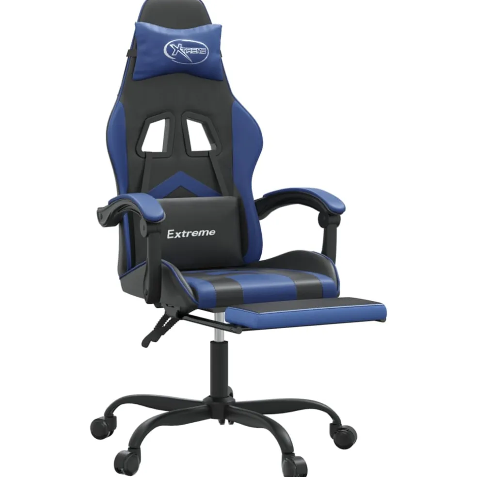 vidaXL Gamestoel draaibaar met voetensteun kunstleer zwart en blauw