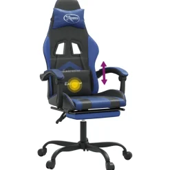 vidaXL Gamestoel draaibaar met voetensteun kunstleer zwart en blauw