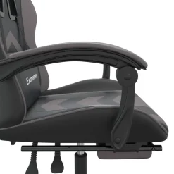 vidaXL Gamestoel draaibaar met voetensteun kunstleer zwart en grijs