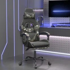vidaXL gamestoel draaibaar met voetensteun kunstleer zwart&camouflage