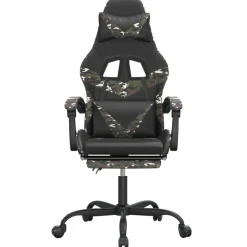 vidaXL gamestoel draaibaar met voetensteun kunstleer zwart&camouflage
