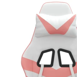 vidaXL Gamestoel draaibaar met voetensteun kunstleer wit en roze