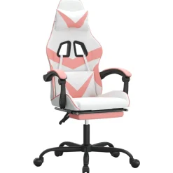 vidaXL Gamestoel draaibaar met voetensteun kunstleer wit en roze